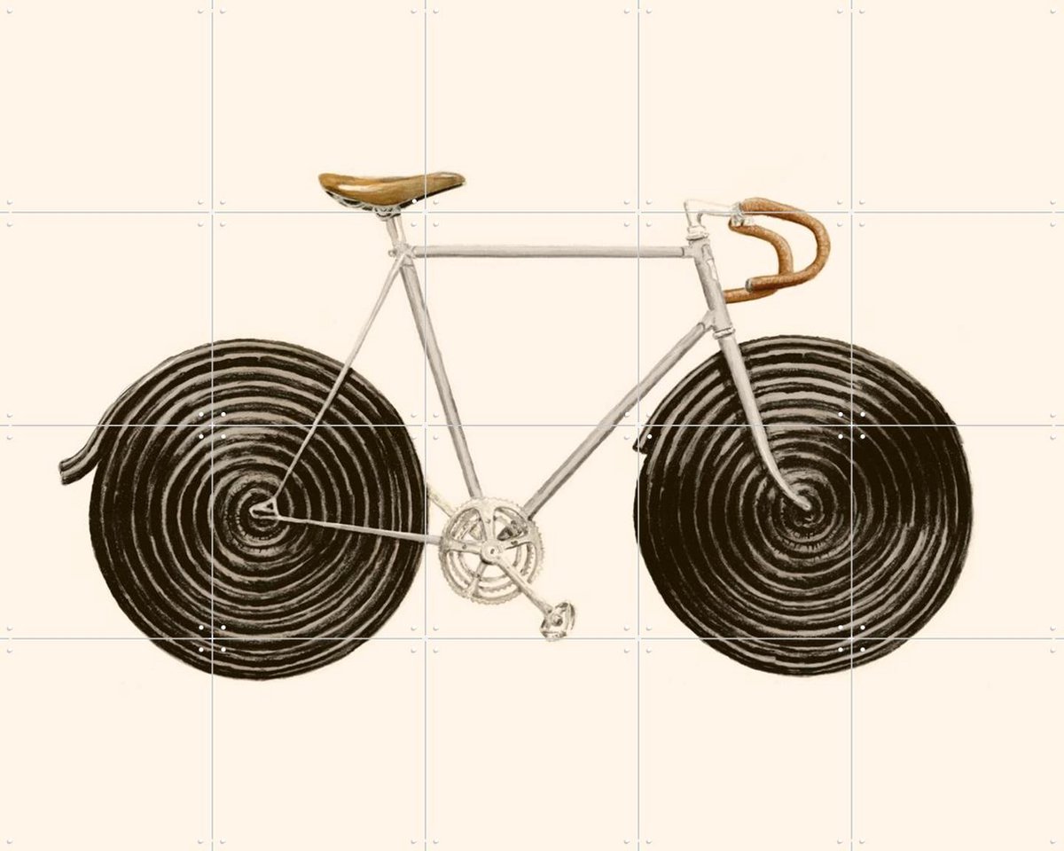 IXXI Licorice Bike, Florent Bodart - 100 x 80 cm - Gratis ophangtool - Grote wanddecoratie en posters - Vintage, Illustraties, Fantasierijk, Speels
