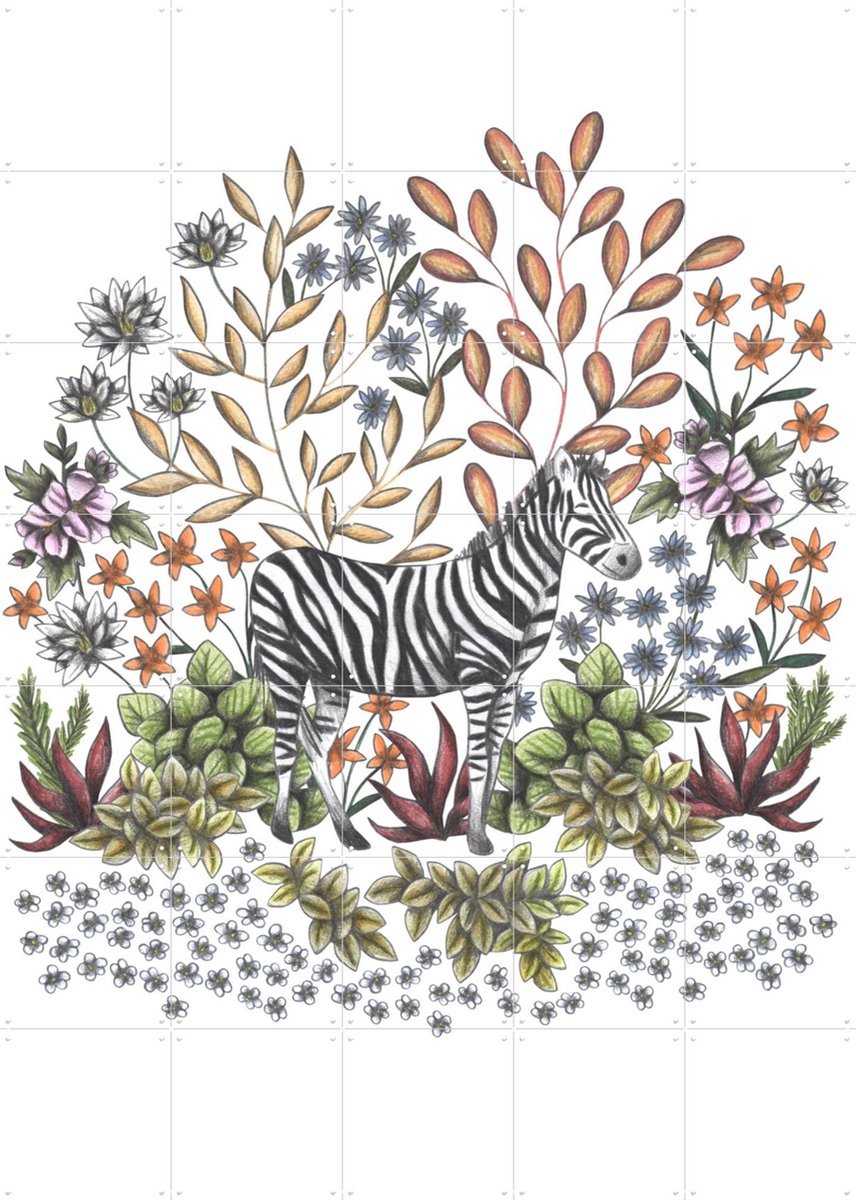 IXXI Safari Zebra, Cecilia Battaini - 100 x 140 cm - Gratis ophangtool - Grote wanddecoratie en posters - Kleurrijk, Illustraties, Fantasierijk