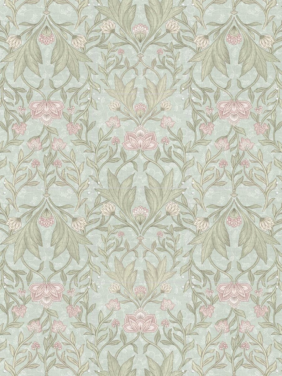 IXXI Morris Floral Damask & leaves - soft teal, Bloomery Decor - 60 x 80 cm - Gratis ophangtool - Grote wanddecoratie en posters - Vintage