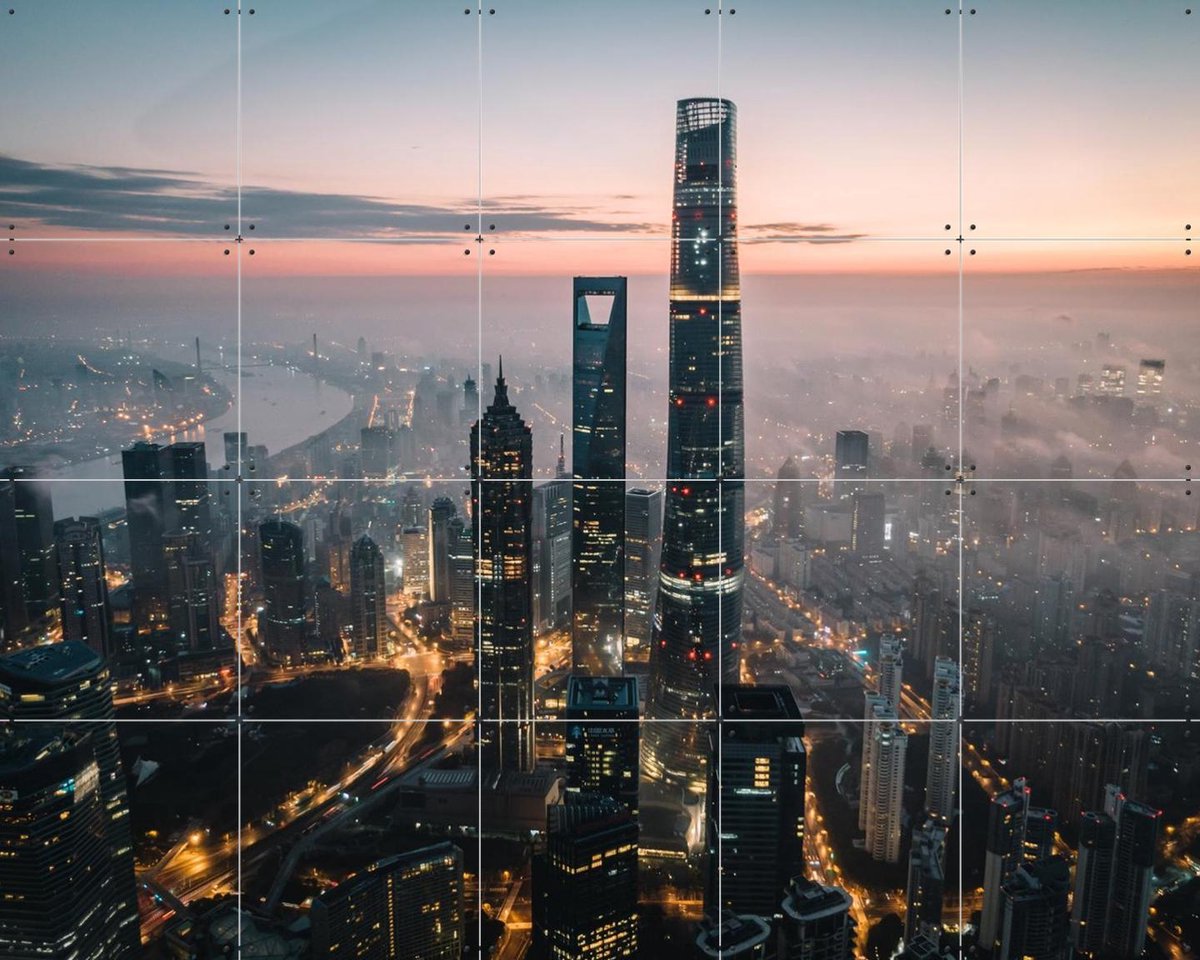 IXXI Aerial View of the Lujiazui Skyline China, Tristan Zhou - 100 x 80 cm - Gratis ophangtool - Grote wanddecoratie en posters - Fotografie, Mancave