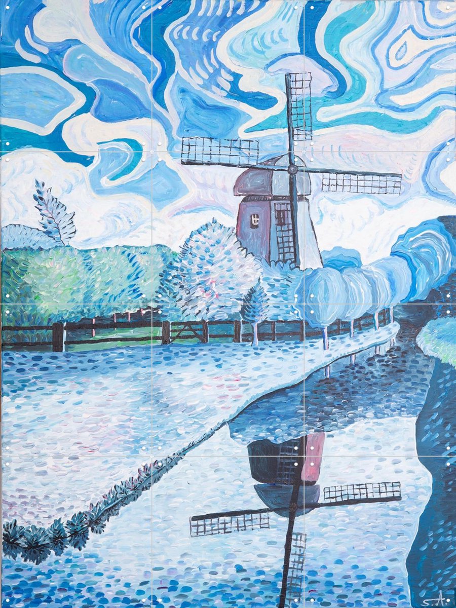 IXXI Windmill, Zurab Dariali & Van Gogh 21st Century - 60 x 80 cm - Gratis ophangtool - Grote wanddecoratie en posters - Impressionisme, Kleurrijk