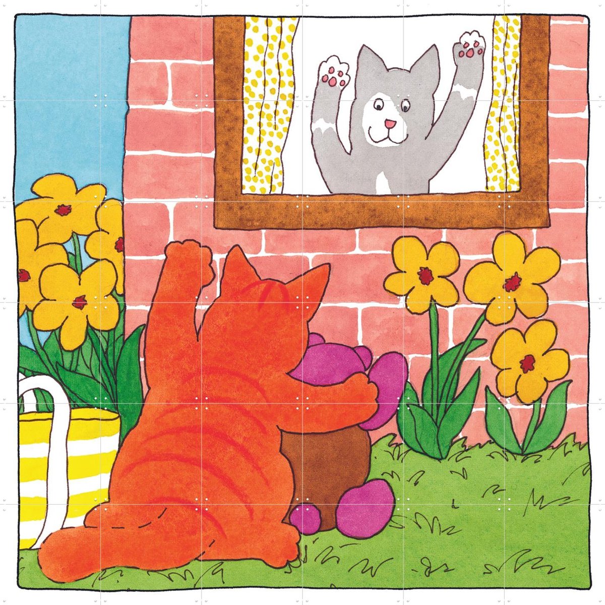 IXXI Dikkie Dik Zwaait, Dikkie Dik - 120 x 120 cm - Gratis ophangtool - Grote wanddecoratie en posters - Cartoonesk, Illustraties, Speels, Kleurrijk