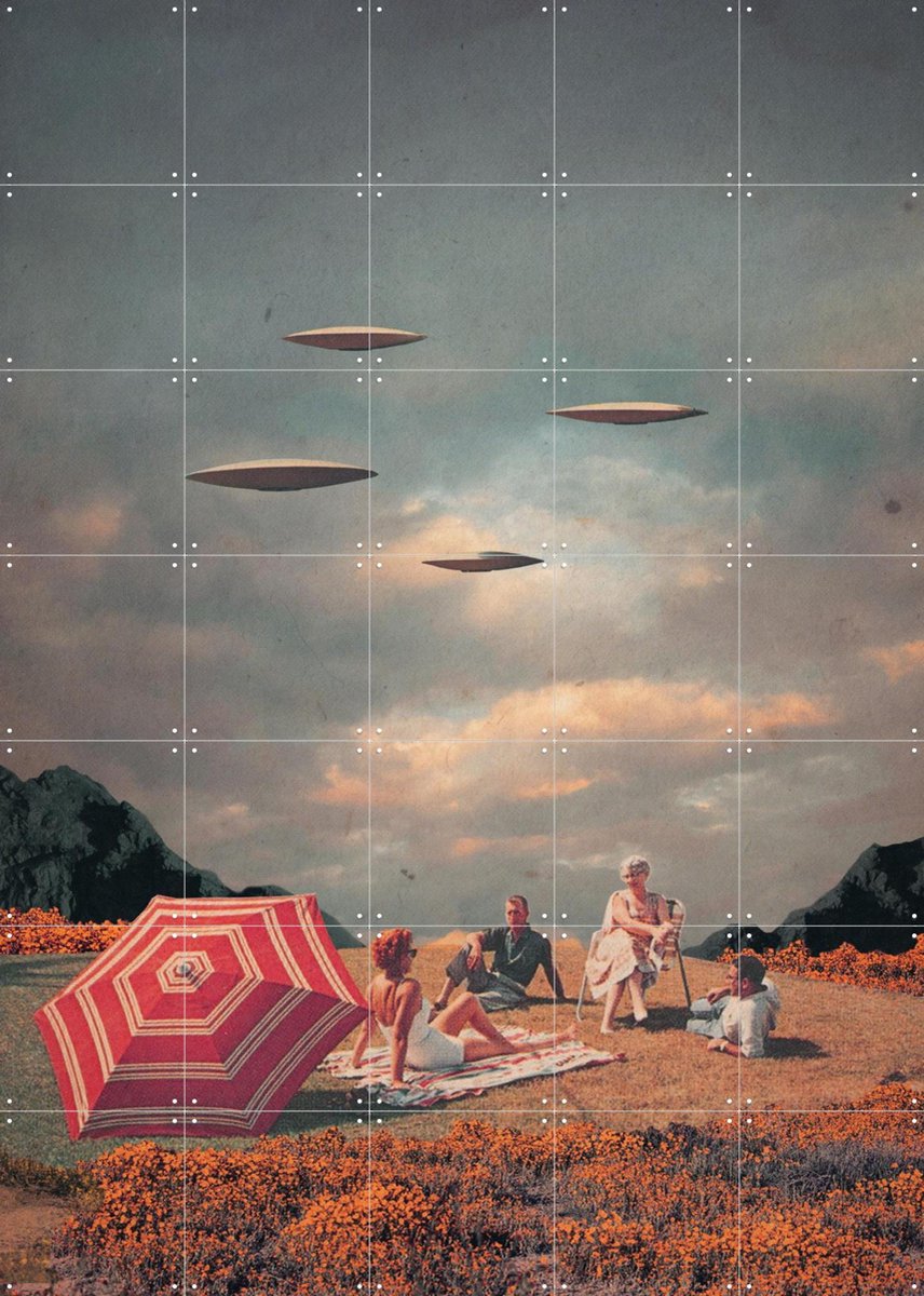 IXXI Pretending they never came, Frank Moth - 100 x 140 cm - Gratis ophangtool - Grote wanddecoratie en posters - Vintage, Surrealisme, Collage