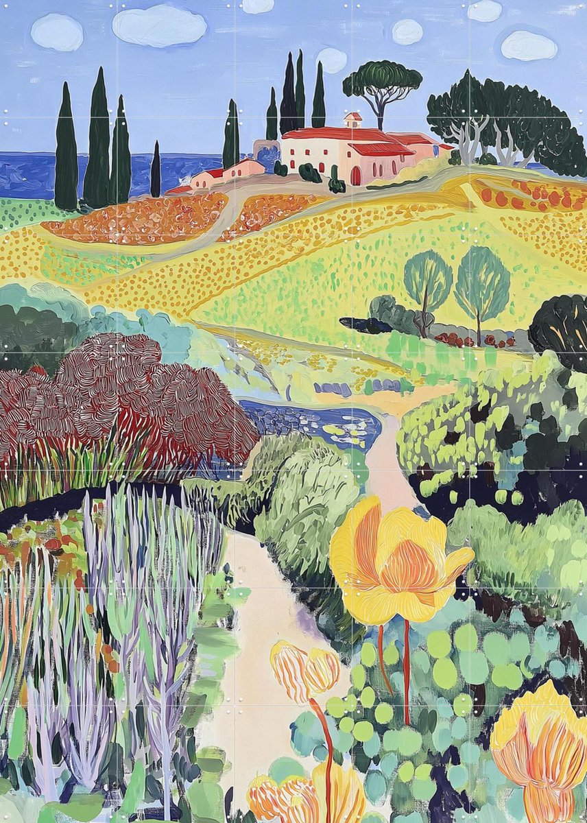 IXXI Tuscan Valleys, Artclaud - 100 x 140 cm - Gratis ophangtool - Grote wanddecoratie en posters - Schilderijen, Illustraties, Kleurrijk, Slaapkamer