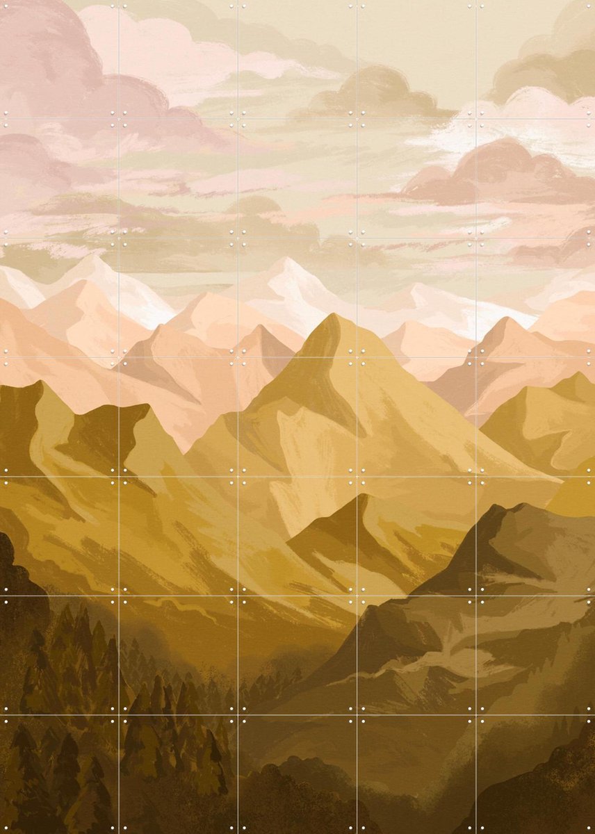 IXXI Mountain View, Goed Blauw - 100 x 140 cm - Gratis ophangtool - Grote wanddecoratie en posters - Digitale Kunst, Illustraties, Woonkamer
