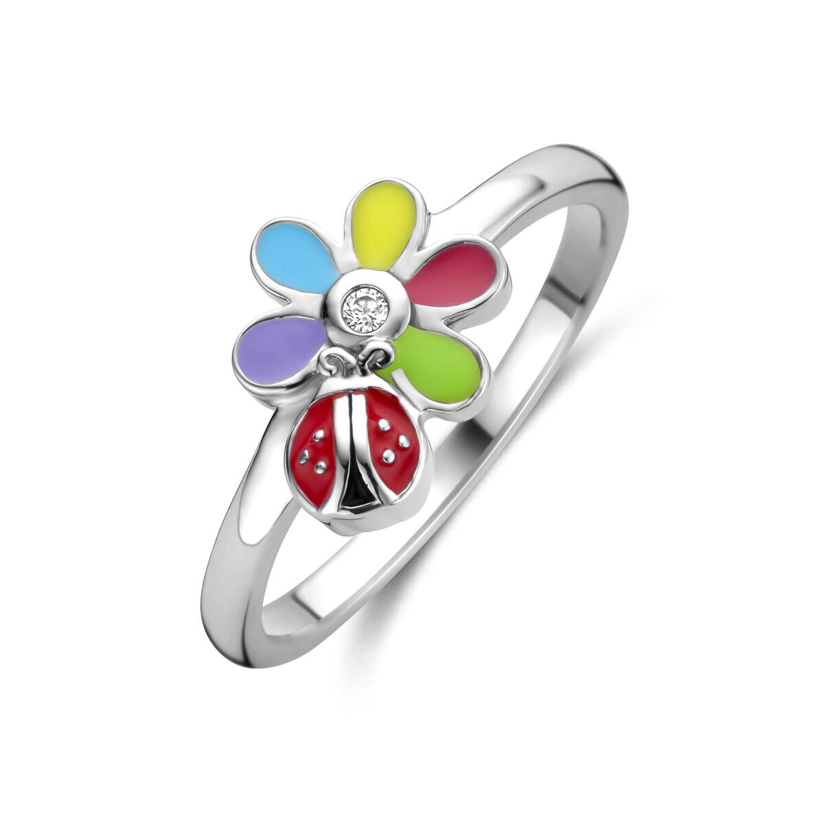 Zilveren Ring Bloem & Lieveheersbeestje 1341437 – Gerhodineerd 925 Zilver