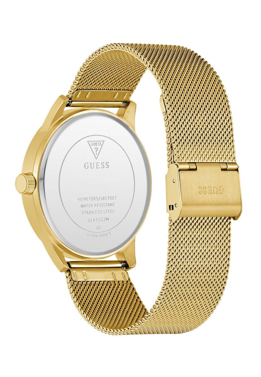 Guess Paco Quartz Analoog Horloge Goudkleurig Kast: 100% Gerecycled Staal | Armband: 100% Stalen Gaas 44 mm U1472G2M, U1472G3M