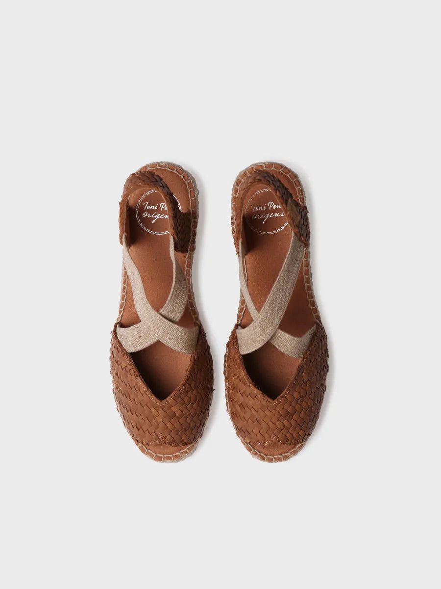 Open espadrille voor dames van gevlochten leer met sleehak | SALINA