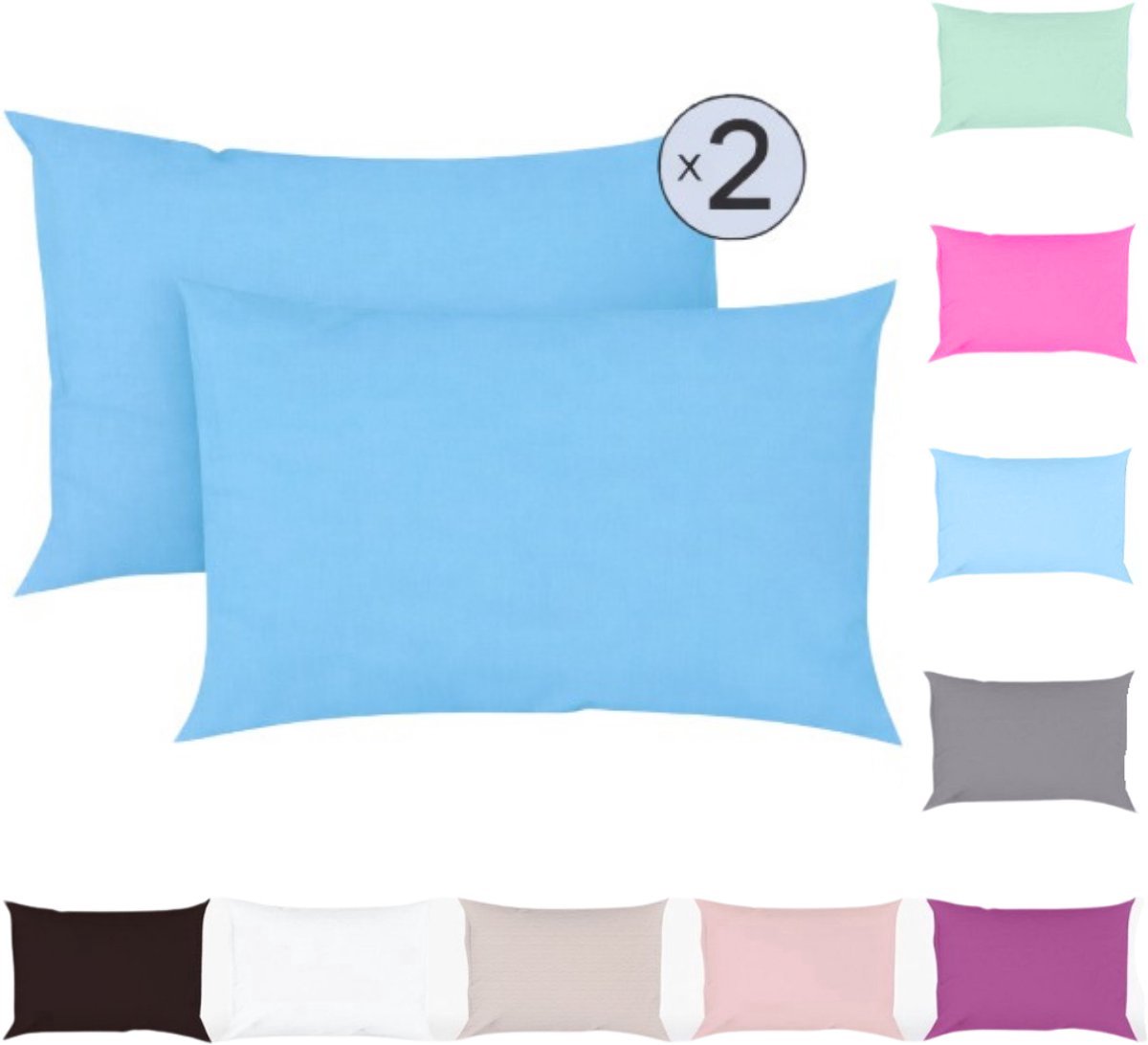 Tavas Kussenslopen - Baby Blauw - 50 x 70 cm - Set van 2 - Katoen 100% Hotelkwaliteit Kussensloop met rits