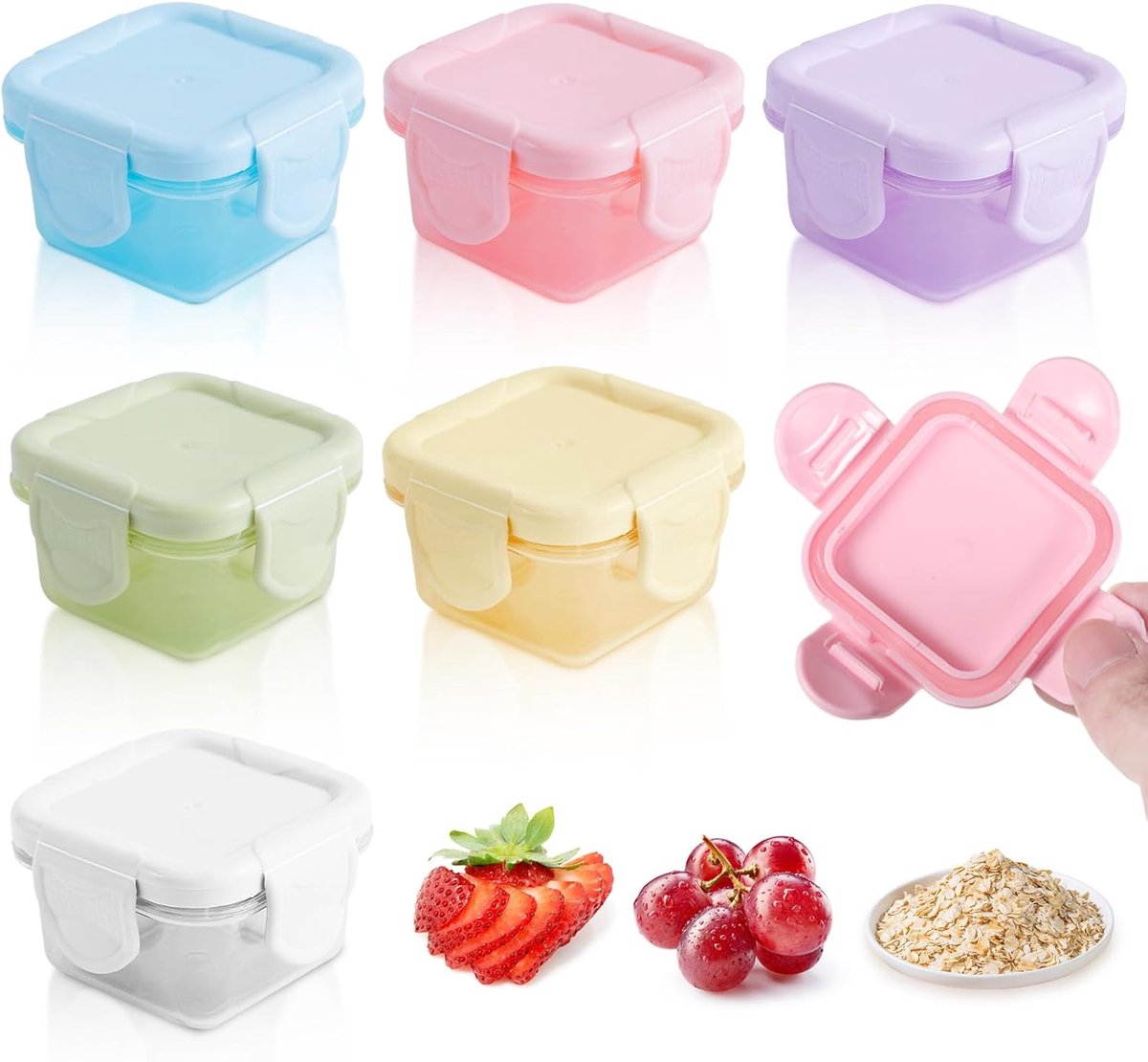 QTTVBTNA – 6-delige Mini Bewaarbakjes met Deksel – Mini Sauscontainers – Kleine Plastic Doses voor Snacks, Saus en Fruit – Compact & Herbruikbaar – Geschikt voor Broodtrommel, Lunchbox en Meal Prep – Ideaal voor Marmelade, Noten en Tussendoortjes