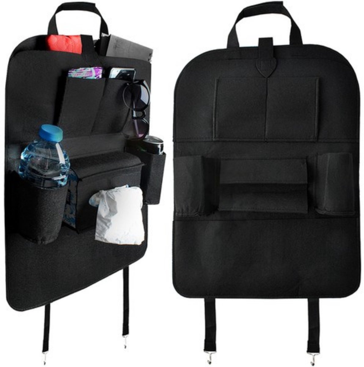 Xtrobb Autostoel organizer - 2x - zwart - vilt - 7 vakken - opbergen - auto accessoires