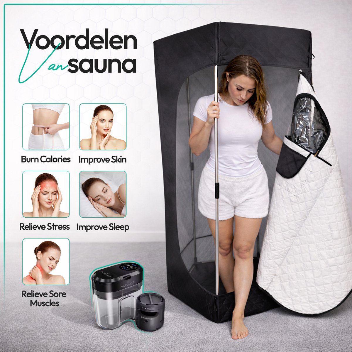 Vazquez Recovery Pro - 1500W Portable Stoomsauna met 5-laags isolatie thumbnail 8