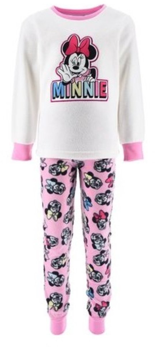 Minnie Mouse pyjama - Maat 128 - Disney - Fleece - Meisjespyjama - Crème met roze