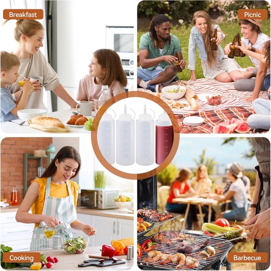Deze vierdelige set sausflessen bevat knijpflesjes van 360 ml, kruidenflesjes en transparante, zachte plastic flesjes, geschikt voor sauzen, mosterd, ketchup, mayonaise, olijfolie, enz. van Merkloos — afbeelding 5