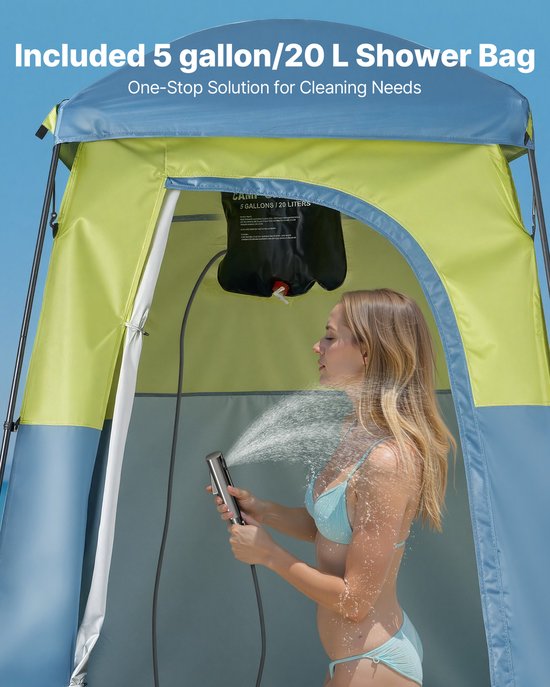 VEVOR Douchetent met 1 Ruimte & Douchezak, Toilettent (1676x1676x2184 mm) Omkleedtent Incl. Haringen & Touwen & Draagtas & Steunpalen, Gemaakt van 150d Oxford-Stof Voor Kamperen, Strand, Vissen, Groen van Merkloos — afbeelding 5