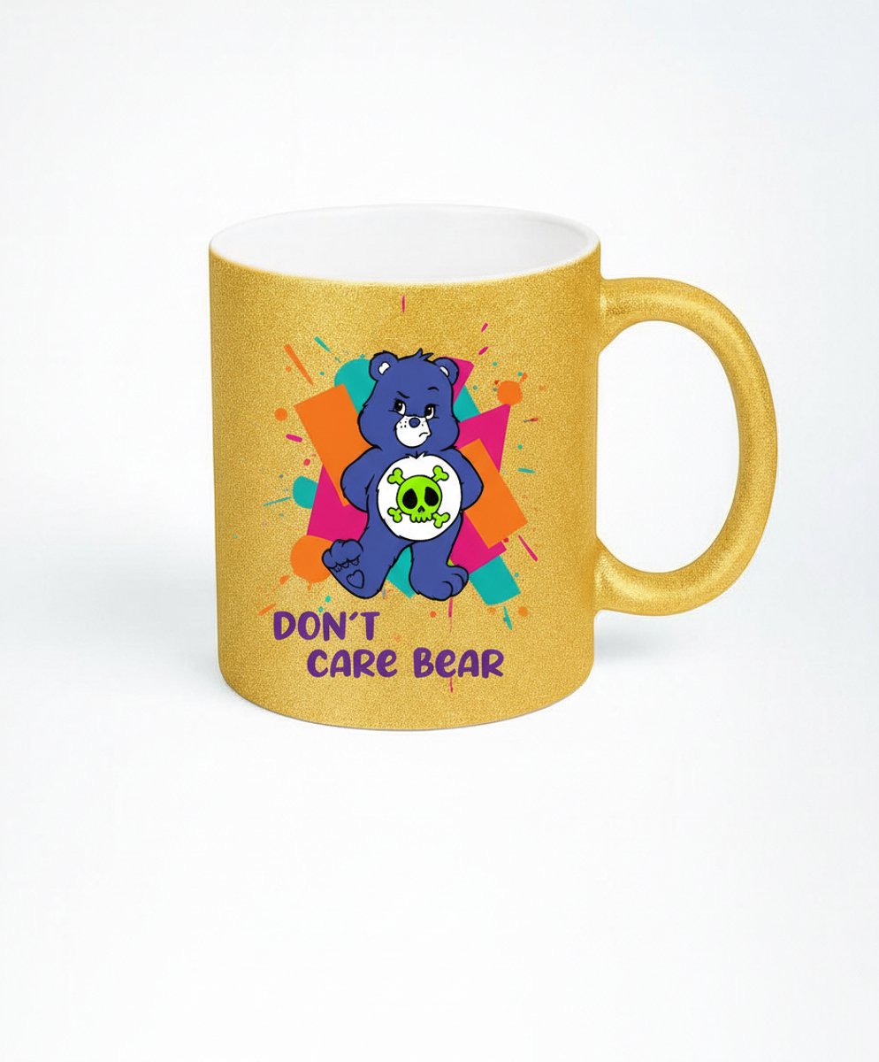 Don't Care Bear Gouden Glitter Mok - Unieke Koffie Mok