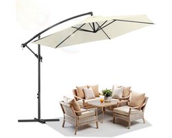 Zweefparasol 3m voor Tuin & Terras – UPF 50+ UV-bescherming – Verstelbaar Kantelbaar voor optimale schaduw – Met Kruisvoet en Windkoord – Waterdicht Polyester – Ventilatiedak tegen wind – Inklapbaar met Handslinger Beige