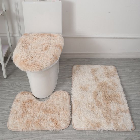Badmatten Set 3-Delig - Ultrazacht Microfiber & Antislip - Inclusief U-Mat En Wc-Brilhoes - Wasmachinebestendig - lichtbruin