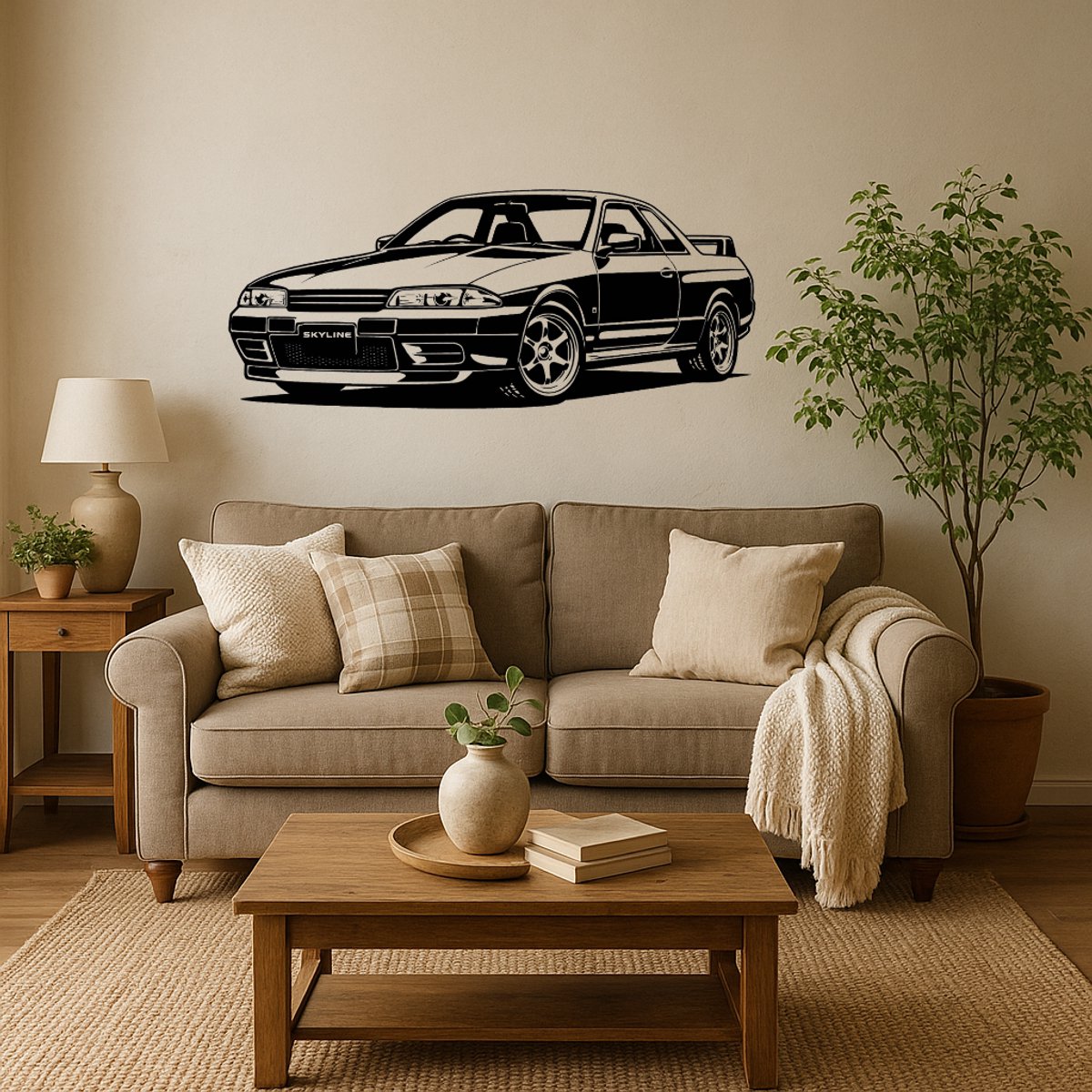 BR2Laser Nissan Skyline R32 – Wanddecoratie – Lasergesneden Hout – Autokunst – 75 cm Breed