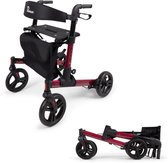 Parvum Riva Rollator - Dubbel opvouwbaar en lichtgewicht (6,6kg) - Incl. stokhouder, tas & rugleuning - Rood
