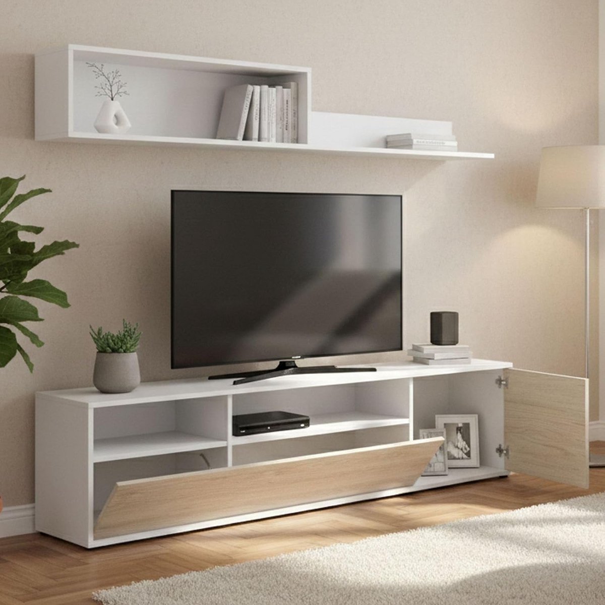 Modulaire Woonkamerset met TV-Meubel en Wandkast Wit en Eiken