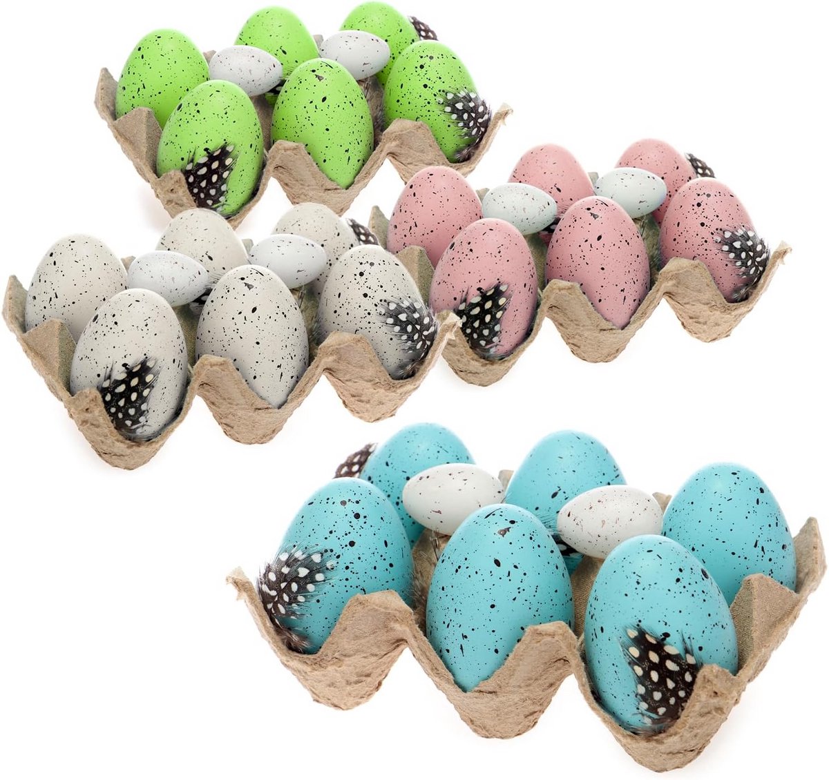 32 Stuks Decoratieve Paaseieren met Veren in Eierdoos - Kwartelei Patroon