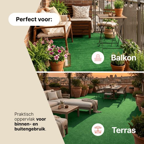 Tapiso Kunstgras Pemba Tapis de Gazon Vert 1 cm Balcon Terrasse Jardin Taille - 200x1450