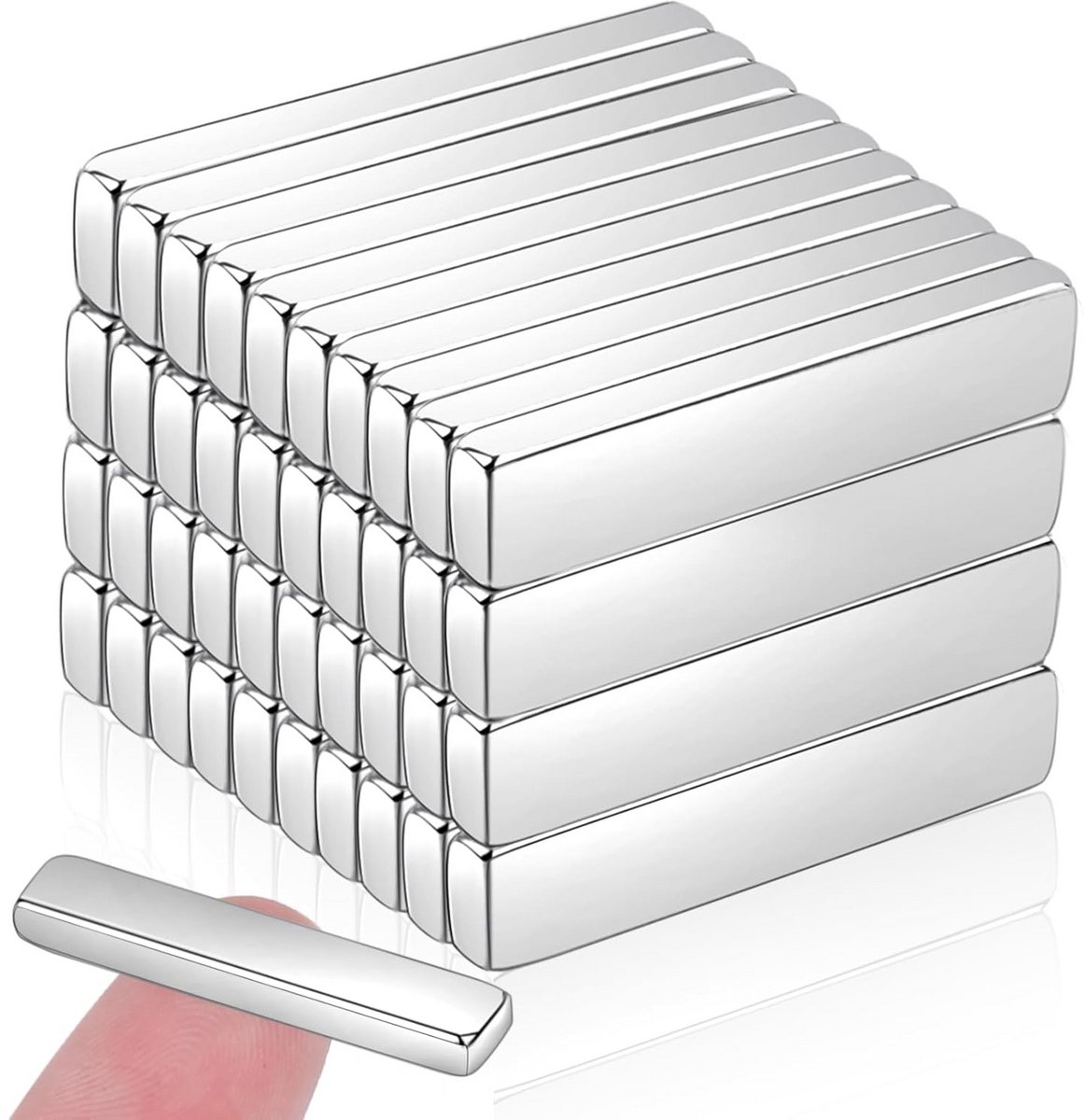 40x Rechthoekige Neodymium Magneten - Extra Sterk - 20x4x2 mm - Ideaal voor Prikbord en Koelkast