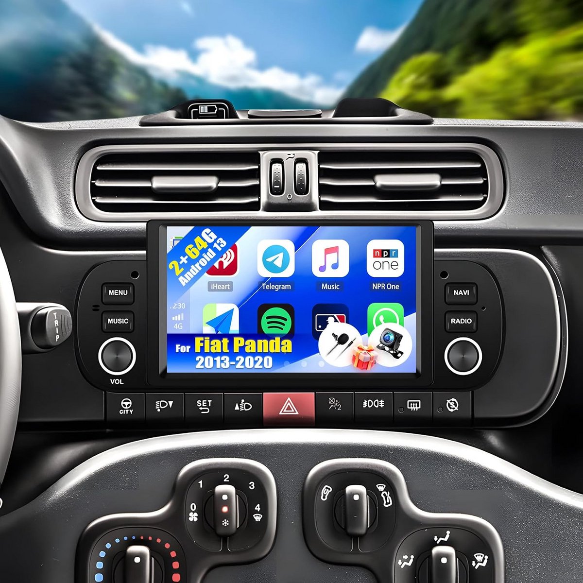 Android 13 Autoradio 6.2" voor FIAT Panda (2013-2020) met Draadloze CarPlay, Android Auto, GPS en Achteruitrijcamera