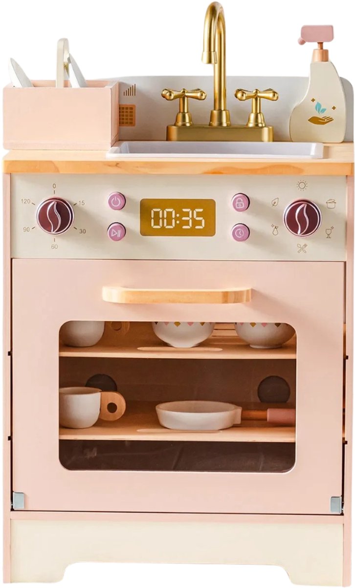 HHHK - Houten Speelgoed Vaatwasser - Roze - Kinderkeuken - Houten Keuken Speelgoed - Houten Keukentje - Kinderkeuken Speelgoed