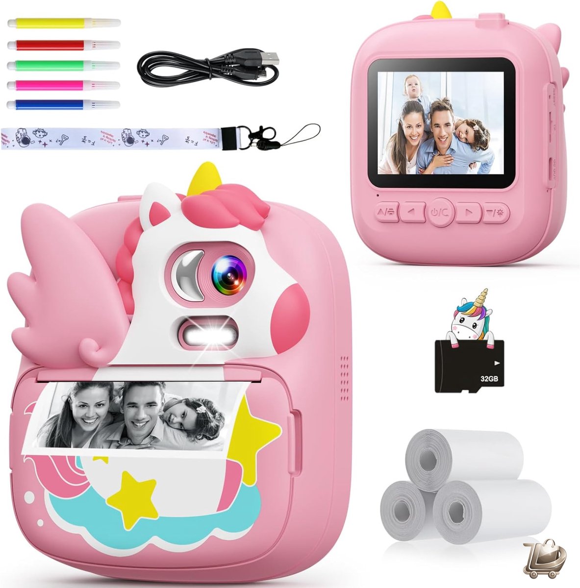 Kinder Instant Print Camera - 2.4 Inch Scherm - Inclusief 32GB SD Kaart en Fotopapier - 1080P HD Video Camera - Selfie Digitale Camera - Cadeau voor Jongens en Meisjes 3 tot 12 Jaar - Roze