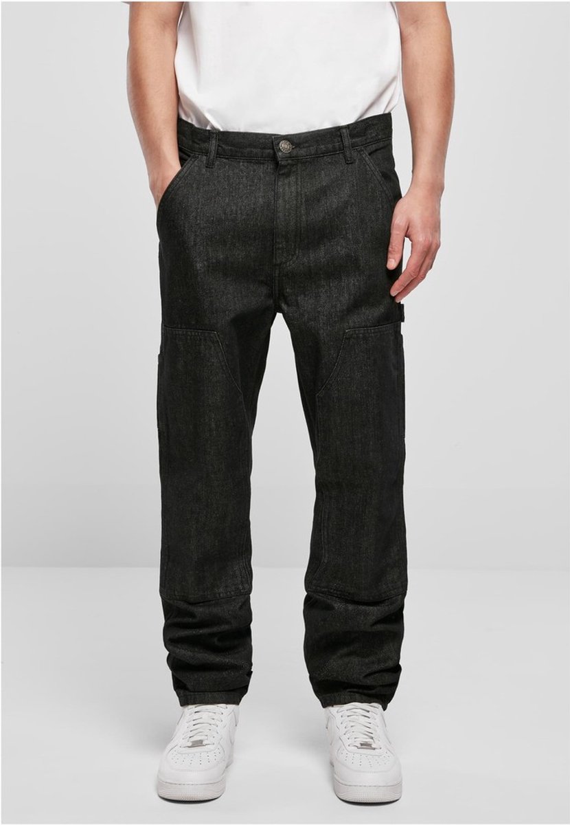 Urban Classics Double Knee Jeans Broek rechte pijpen Taille 32 inch Zwart