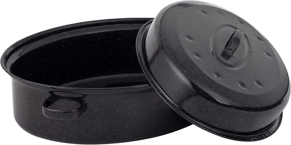 Grote Ovenschaal met Deksel Zelf-basting Emaille 38 cm Zwart