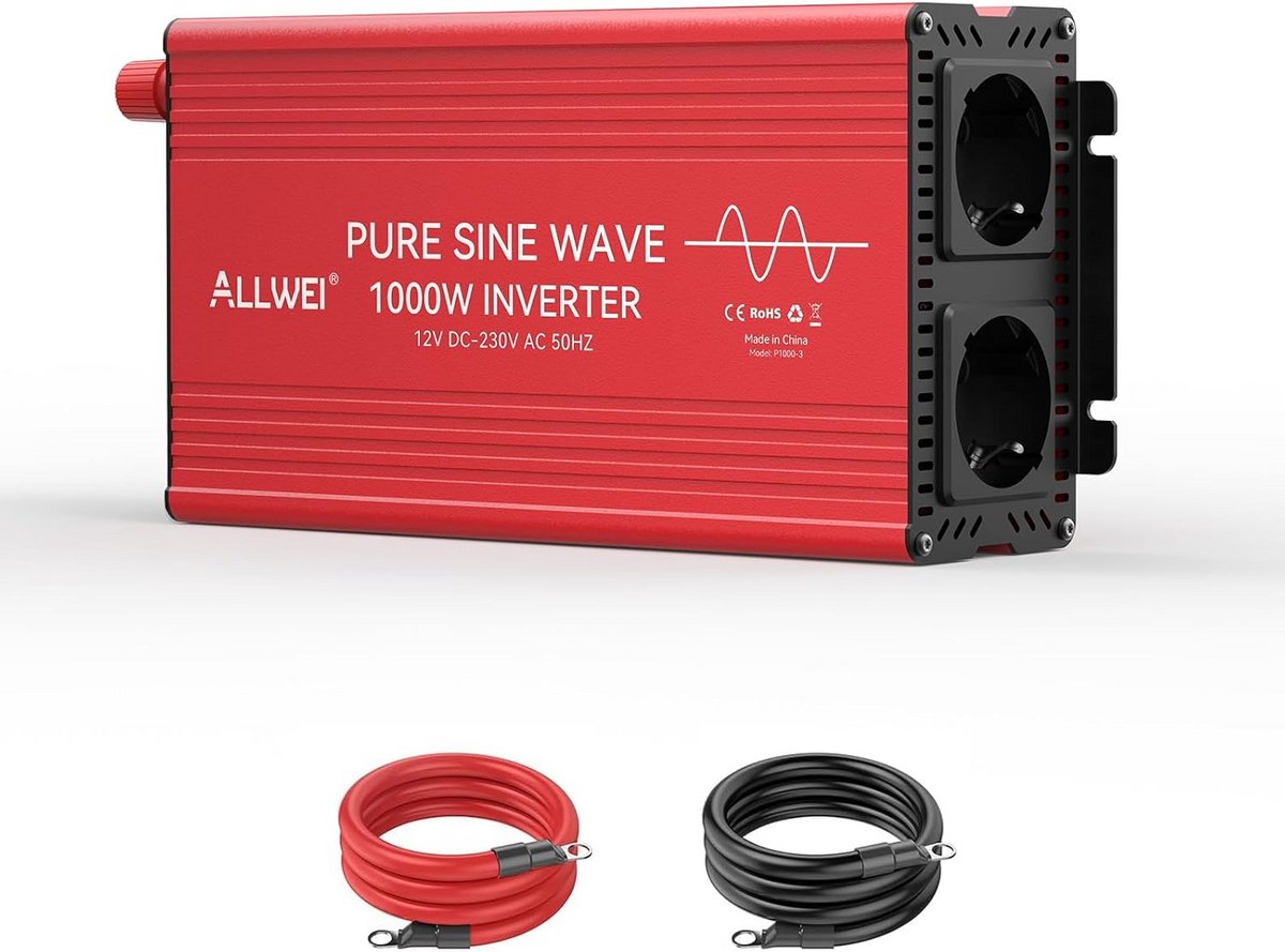 Zuivere Sinus Omvormer 1000W 12V naar 230V voor Camper, Auto en Zonnepanelen