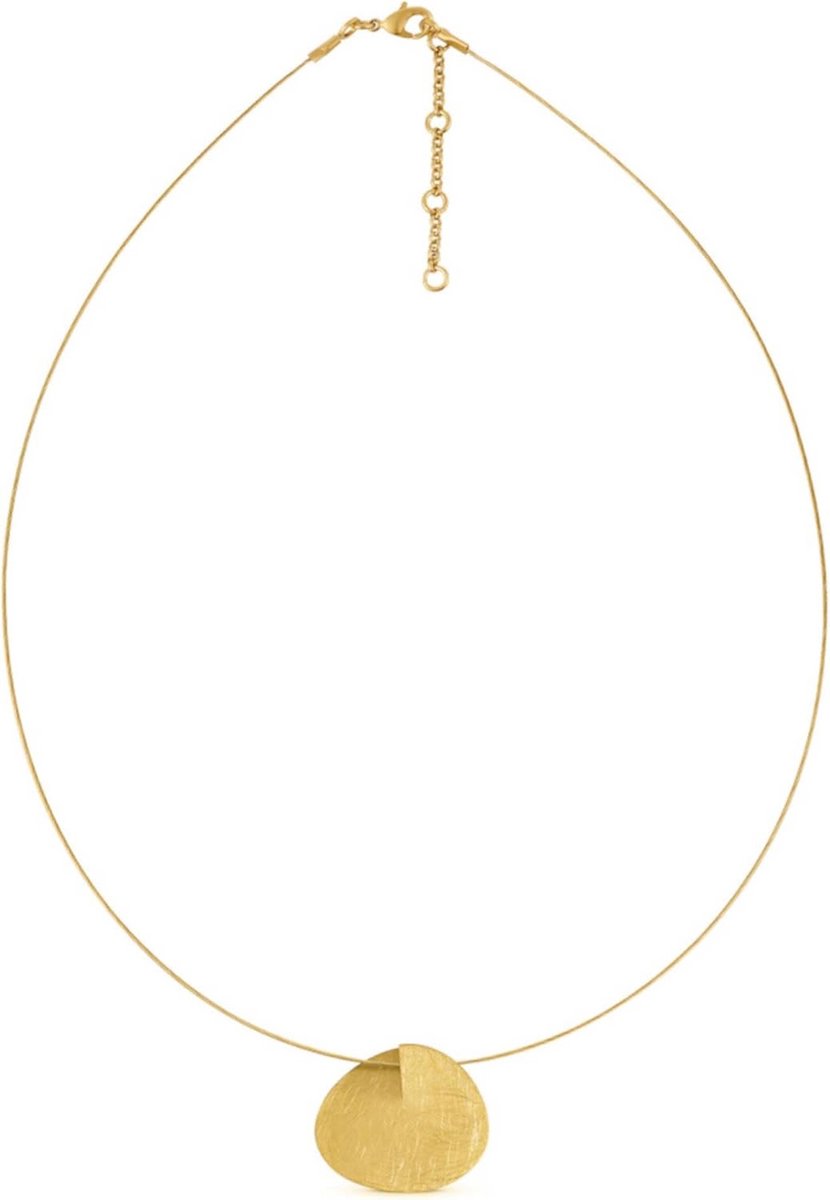Gouden Collier met Stalen Kabel en Kleine Hanger | 24K Verguld Metaal