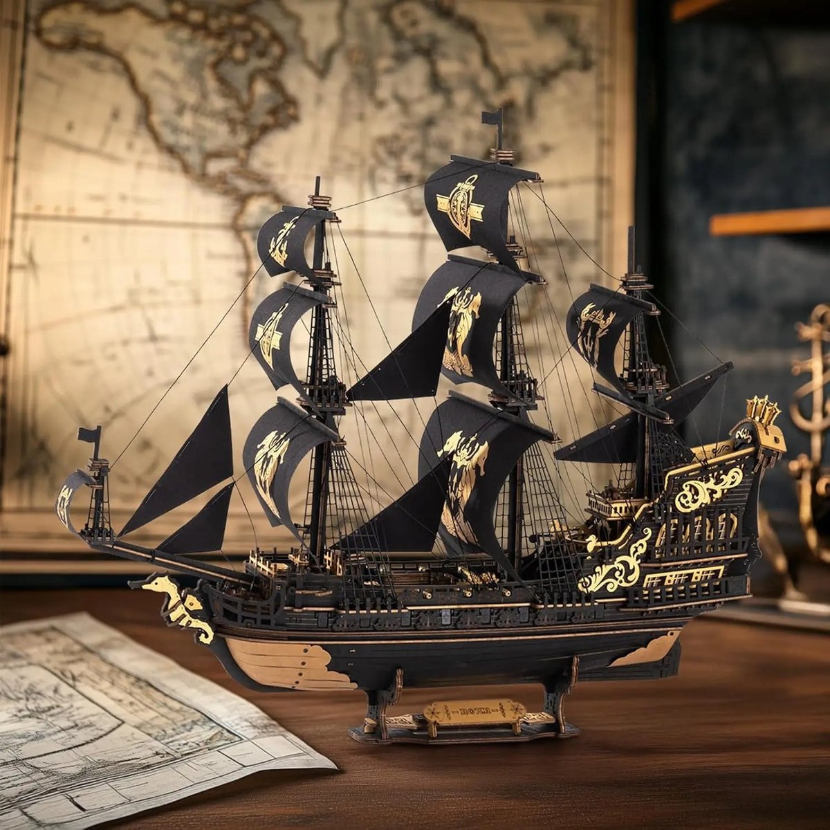 HHHK - Houten 3D Puzzel Piratenschip - 3d Puzzel Hout - 3d Puzzle - Boot - Bouwpakketten Volwassenen - Houten Puzzel - Puzzel — afbeelding 5