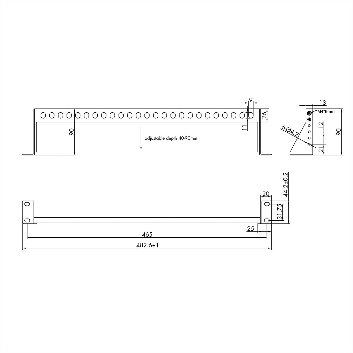 VALUE 19-inch rack-monteerbare kabelgeleiderail (horizontaal), zwart