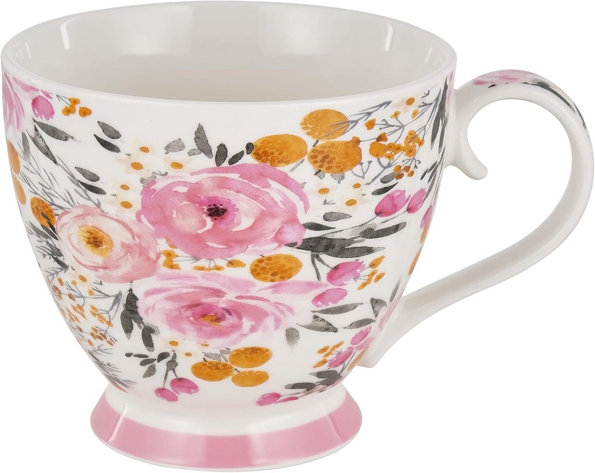 Keramische Koffiekop Bloemendecoratie Groot Formaat Perfect Cadeau