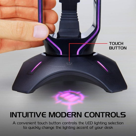 Gaming Headset Standaard met Muisbungee en 2 Poorts USB Hub, 7 Kleuren LED Verlichting van Merkloos — afbeelding 2