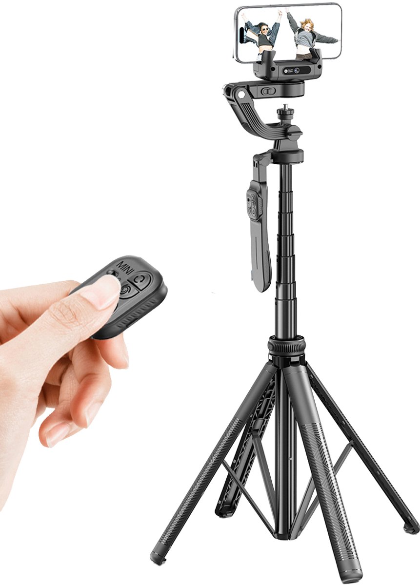 Casemania AI Gimbal Stabilisator met Face Tracking - Anti Shake Volgstatief Tripod met Beweginggsensor - 360° Draaibaar AI Camera Statief met Bluetooth Afstandsbediening TikTok Vlog Oplaadbaar Stabilizer