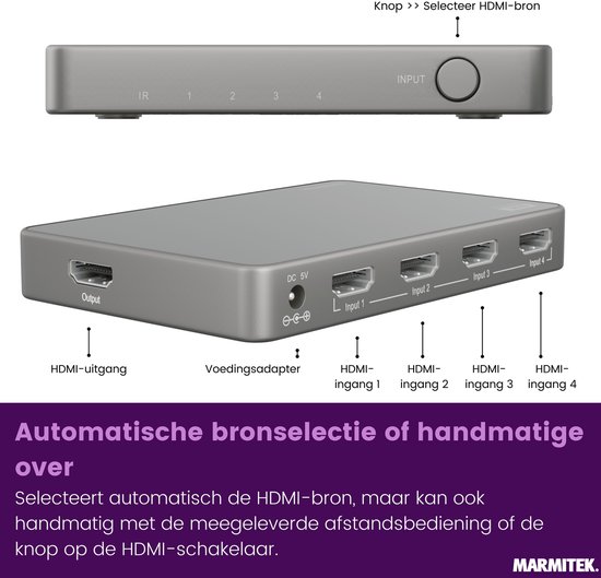 Marmitek Connect 740 UHD 4K 2.1 HDMI Switch - - Voor 23.59u Marmitek Connect 740 UHD 4K 2.1 HDMI Switch - - Voor 23.59u