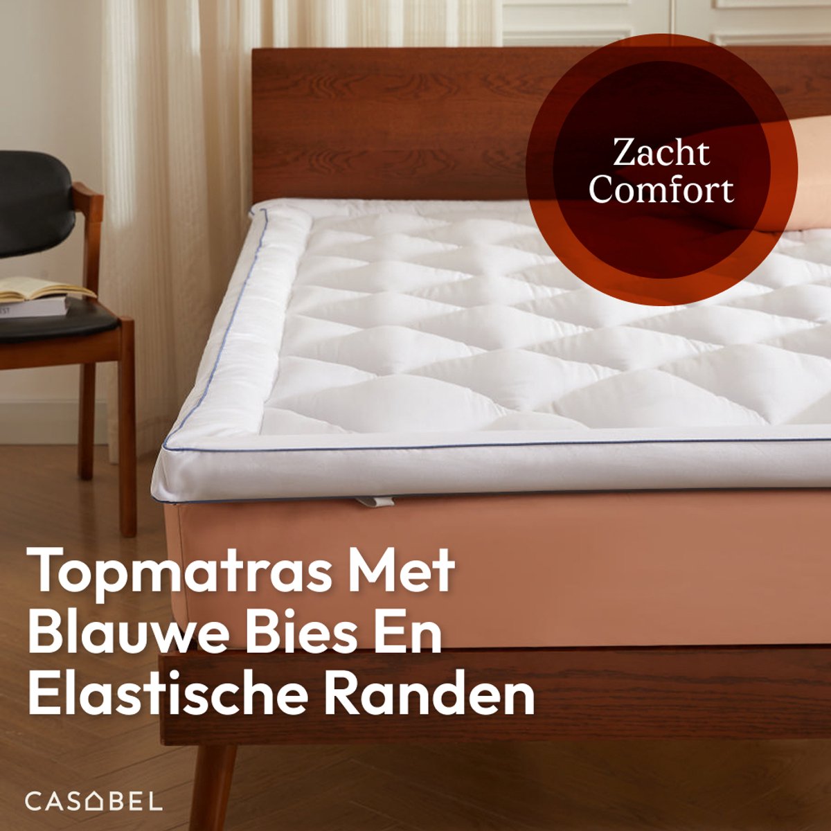 CASABEL Zachte Matras Topper 140 x 190 cm van ademende microvezel met blauwe bies