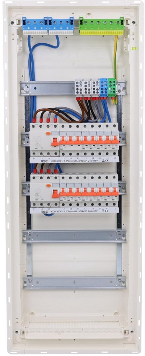 Inbouw Zekeringkast voor Holle Wand met 5 Rijen, Bedraad - Zonder Overspanningsbeveiliging