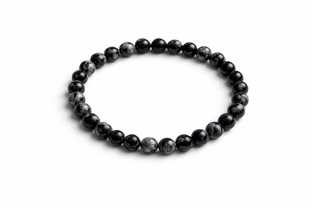 Sneeuwvlok Obsidiaan Armband 6 mm – Natuursteen – Diameter 18 cm – Obsidiaan Kralen – Unisex