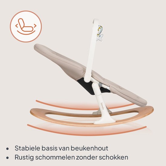 Lionelo Celia Rocker - Wipstoel Baby - Houten - 2 rugstanden - 5-puntsgordel - Speelboog met 2 speeltjes - Wood - Bouncer / Swing van LIONELO — afbeelding 2