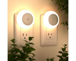 2 Stuks Wandstekker LED Nachtlampjes – 0.5W Warm Wit, Dusk to Dawn Sensor – voor Slaapkamer, Badkamer, Gang & Keuken