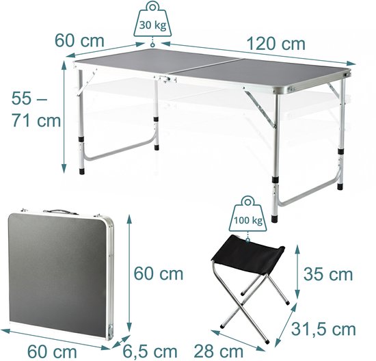 Campingtafel - met 4 stoeltjes - inklapbaar - verstelbaar - zwart — afbeelding 3