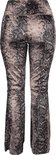 Achterkant van een bruine legging met zwart slangenprintpatroon.