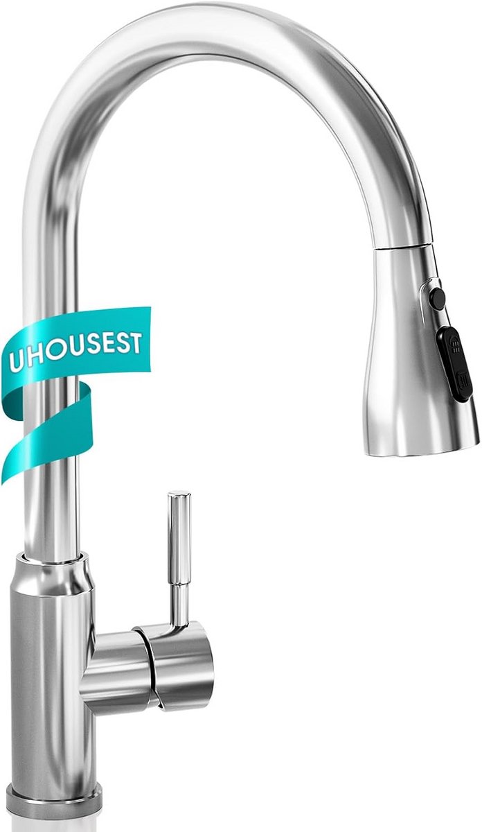 Keukenkraan Hoge Uitloop Zwanenhals Zwart/Chroom - Mengkraan Keuken