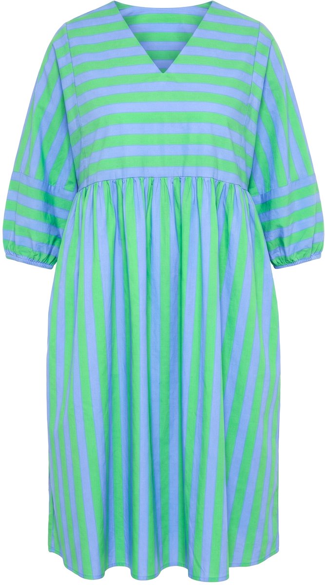 Angel of Style - Dames - Midi-jurk A-lijn strepenmix 3/4-ballonmouwen - Lichtblauw - Maat 46